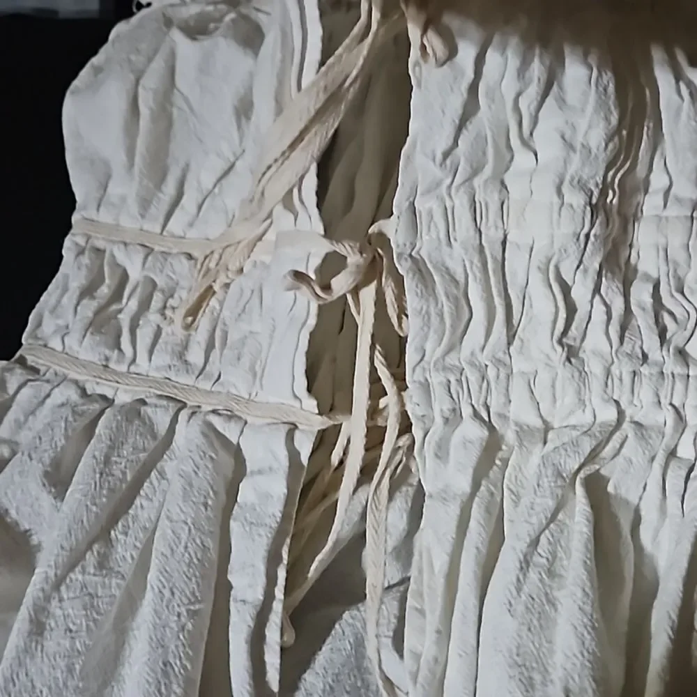 Free People 100% Cotton White Hi-Lo Rouched Bodice 3 Side Ties Crop Top
